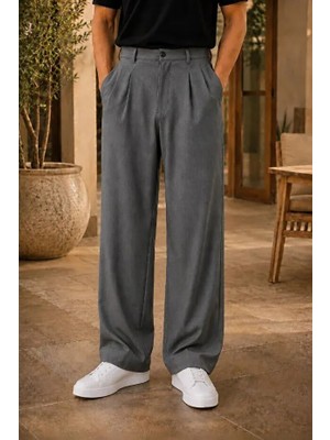 Ser Joven Erkek Füme Baggy Fit Rahat Kesim Pileli Kumaş Pantolon