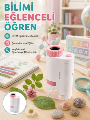 Elif Asya Ceyiz Tekstil Taşınabilir LED Mikroskop 80X-200X Büyütmeli Çocuklar Için Eğitici Bilim Mikroskobu