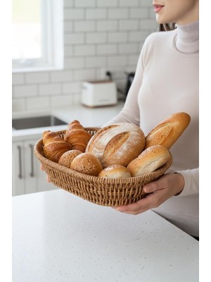 Ozka Concept Rattan Piknik Hasır Ekmek Sepeti Meyve Sebze Sepeti Plastik Örme