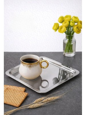 Ozka Concept Arvale 6 Adet Lüx Kare Paslanmaz Çelik Sunum Tepsini 21X21CM Kahve Servis Sunum Tepsisi & Tabağı (G