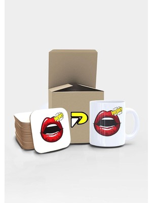 Ozka Concept Postermanya Dudak Wow Popart Tasarımlı Baskılı Kupa Bardak Seti, Eğlenceli Özel Hediye Mug