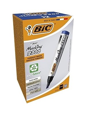 Uravas Store Bıc Intensity Marker 2300 Kesik Uçlu Permanent Markör Mavi 12'li Kutu, 3,7 mm ile 5,5 mm Kalın Uç, Kapağı 1 Ay Açık Kalsa Da Kurumayan Mürekkep