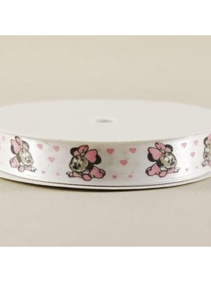 Ozka Concept Bebek Minnie Mouse Temalı Beyaz Saten Kurdela 1.5 Cm. x 10 Metre