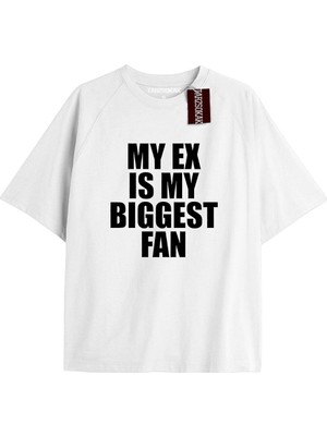 Tarzsokak My Ex Is My Bıggest Fan Unisex Oversize Yazılı Tshirt Beyaz