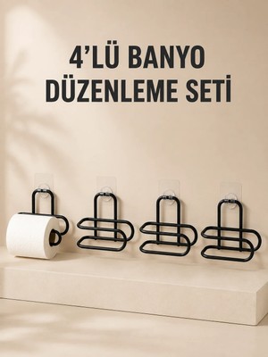 Uravas Store 4 Adet Yapışkanlı Tuvalet Kağıdı Askısı Siyah Metal Delmeden Duvara Monte Wc Kağıtlık