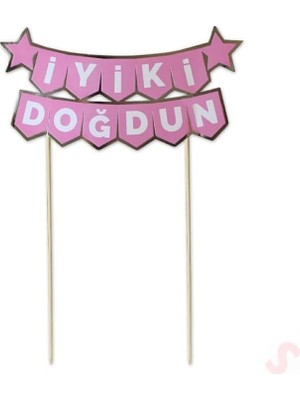 Ozka Concept Iyi Ki Doğdun Pasta Üstü Banner, Pembe Altın Renk, 18X7 cm