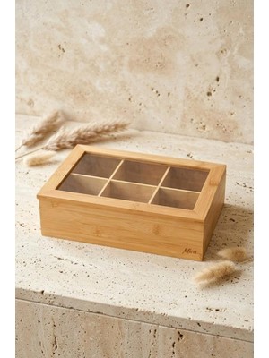 Ozka Concept Bambu 6 Bölmeli Cam Kapaklı Çay Kutusu - Poşet Çay Düzenleyici Organizer