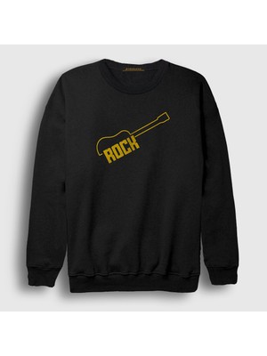Presmono Unisex Siyah Logo Rock Guitar Sweatshirt