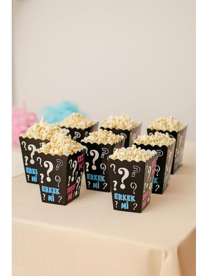 Ozka Concept Kız Mı Erkek Mi Popcorn Kutusu, 8'li Set, Baby Shower Cinsiyet Partisi Için Mısır Kutuları, Siya