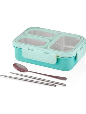 Ozka Concept Vagonlife Bento 620ML Lunchbox Tek Katlı 3 Bölmeli Çelik Sefer Tası Yemek Kutusu (Turkuaz)