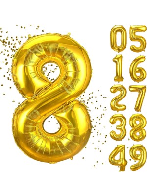 Ozka Concept Xesha 8 Yaş Doğum Günü Rakamlı Balon Yaş Günü Gold Renk Uçan Balon 102 cm Doğum Günü Parti Dekor