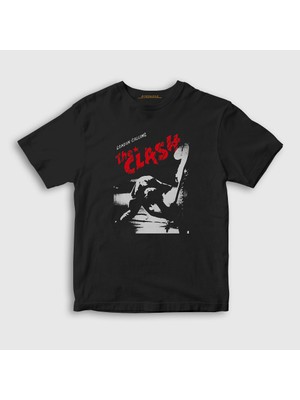 Presmono Unisex Çocuk Siyah London Calling The Clash T-Shirt