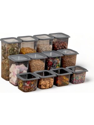 Ozka Concept Deconox 12'li 3 Boy Set Sızdırmaz Kapaklı Kare Erzak Saklama Kabı 650ML - 1300ML - 1900ML Kare Erza