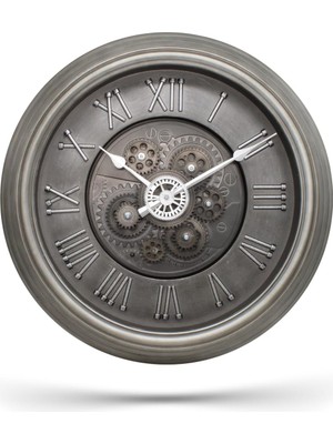 Ozka Concept Antik Eskitme Kadranlı Döner Çarklı Ev Ofis Duvar Saati Roma Rakamlı 40 cm Gri