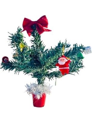 Ozka Concept Mini Yılbaşı Ağacı, LED Işıklı, Kırmızı Saksılı, Yeşil Kırmızı, 25 Cm, Plastik Yapay Çam, Noel B