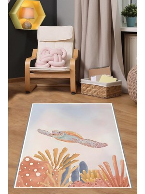 Ozka Concept Pelangi Denizaltı Caretta Caretta Kaplumbağa Yıkanabilir Kaymaz Taban Tutmaz Çocuk Odası Halıs