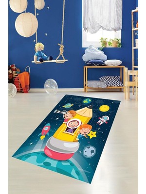 Ozka Concept Pelangi Kaşif Çocuklar Desenli Dijital Baskı Yıkanabilir Kaymaz Taban Çocuk Odası Halısı, Lacivert