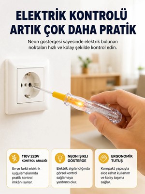 Elif Asya Ceyiz Tekstil 110-220V Elektrik Test Kalemi Korozyona Dayanıklı Nikel Kaplamalı