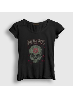 Presmono Kadın Siyah Skull V2 Black Veil Brides T-Shirt