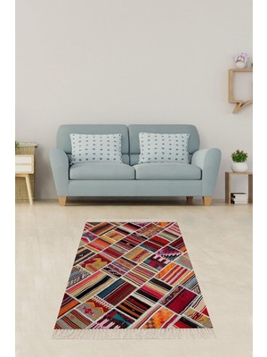 Ozka Concept On The Clouds Kilim Desenli Renk Bloklu Etnik Dijital Baskı Yıkanabilir Kaymaz Taban Salon H
