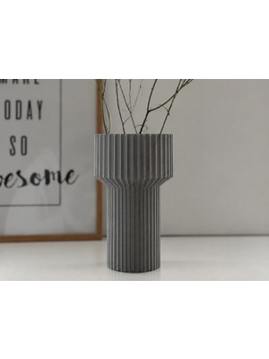 Cotton Soft 3D Baskı Modern Dekoratif Çiçek Vazosu - Minimal Silindir Tasarımlı Masaüstü Vazo, Ev ve Ofis Dekoru-Gri