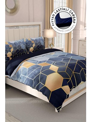 Ozka Concept MONOHOME%100 Pamuk Saten Çift Kişilik Nevresim Takımı Arty Blue, MONOHOME32968