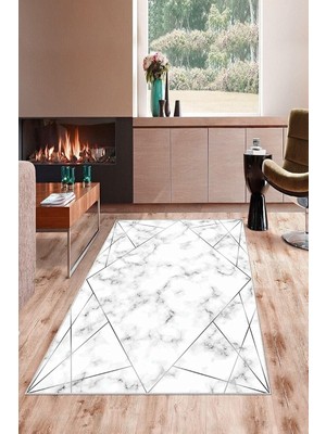 Ozka Concept Pelangi Beyaz Gri Çizgi Detaylı Yıkanabilir Kaymaz Taban Tutmaz Salon Halısı Yolluk,