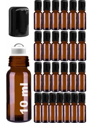 Ozka Concept Afracam 10 ml Çelik Roll On Şişesi 10 cc Sızdırmaz Siyah Kapaklı Cam Şişe 25 Adet (Amber, 10)
