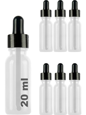 Ozka Concept Afracam 20 ml Metal Kapaklı Damlalık Dropper Şişesi 20 cc Cam Şişe 6 Adet (Siyah Kapak, Şeffa