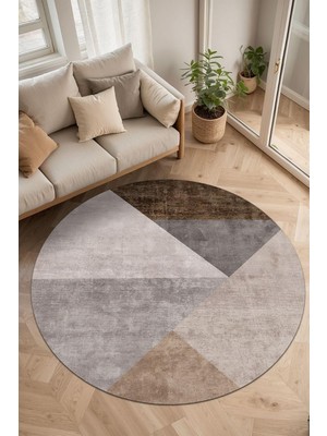 Ozka Concept Barty Kadife Kaymaz Pamuk Tabanlı Yıkanabilir Antibakteriyel Yuvarlak Salon Halısı 140X140