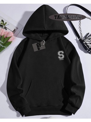 Tarzsokak Kapşonlu Sweatshirt Siyah Ş Harfi Isme Özel Tasarım