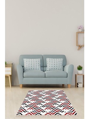 Ozka Concept On The Clouds Geometrik Zigzag Desenli Dijital Baskı Yıkanabilir Kaymaz Taban Klasik Salon Halısı T
