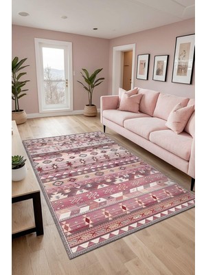 Ozka Concept Sanes Kilim Desen Şönil Kaymaz Doğal Pamuk Tabanlı Yıkanabilir Antibakteriyel Çevre Dostu Salon Hal
