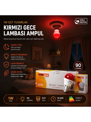 Uravas Store 10 Adet 1W E27 Kırmızı Yuvarlak Gece Lambası LED Ampul EAMP-075