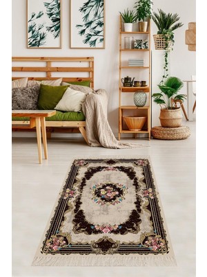Ozka Concept Pelangi Gül Varak Desenli Dijital Baskı Yıkanabilir Kaymaz Taban Salon Halısı Yolluk, Ka