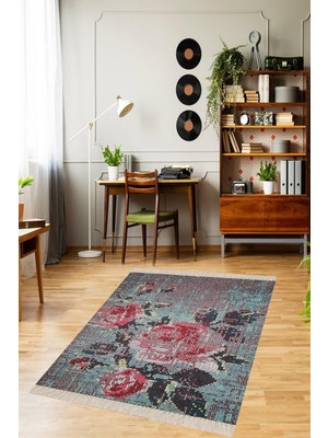 Ozka Concept Pelangi Patchwork Gül Desenli Dijital Baskı Yıkanabilir Kaymaz Taban Salon Halı 80 x 150, gr