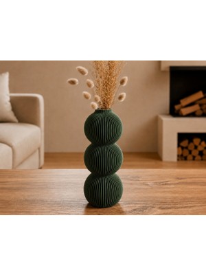 Cotton Soft 3D Baskı Modern 3 Küre Dekoratif Vazo - Minimal Çiçek Vazosu, Masaüstü Ev ve Ofis Dekoru-Yeşil
