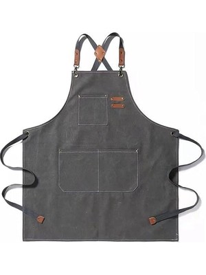 Ozka Concept Valkyrie Unisex Kanvas Mutfak Önlüğü Ayarlanabilir Askılı Cepli Barista Garson Servis Önlüğü Gri