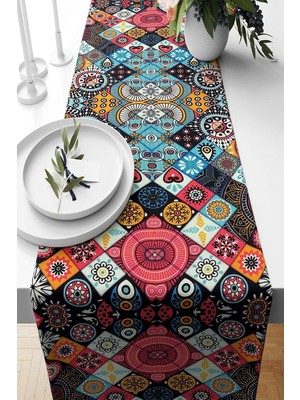 Ozka Concept Pelangi Etnik Çini Renkli Mozaik Tutmaz Kumaş Salon Mutfak Masa Değişik Ranır Runner