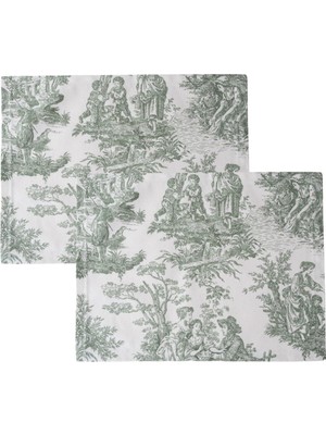 Ozka Concept Beige & Stone Yeşil Pastoral Desenli Dikdörtgen Amerikan Servis 2'li