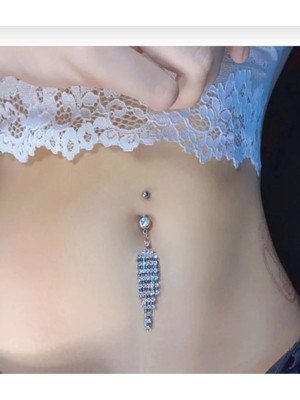 Ozka Concept Çelik Göbek Piercing, Taşlı Sallantılı, Gümüş