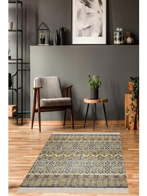 Ozka Concept Pelangi Kilim Desenli Etnik Dijital Baskı Yıkanabilir Kaymaz Taban Salon Halı Yolluk, Bej