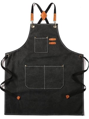 Ozka Concept Valkyrie Unisex Kanvas Mutfak Önlüğü Ayarlanabilir Askılı Cepli Barista Garson Servis Önlüğü Siyah