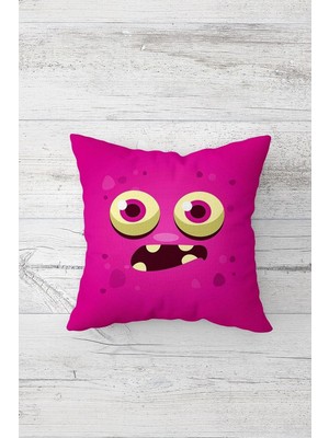 Ozka Concept Pelangi Fuşya Endişeli Emoji Çift Tarafı Baskılı Gizli Fermuarlı Yastık Kılıfı Kırlent Koltuk Yastı