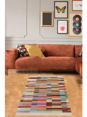 Ozka Concept Pelangi Renk Bloklu Geometrik Geçişli Dijital Baskı Yıkanabilir Kaymaz Taban Salon Halısı Yolluk