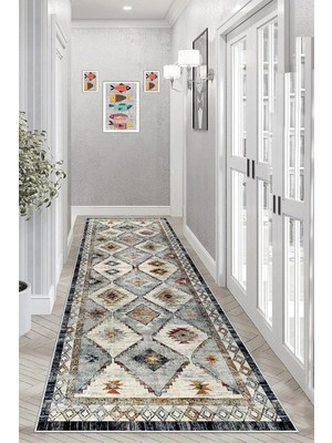 Ozka Concept Pelangi Kilim Desenli Etnik Dijital Baskı Yıkanabilir Kaymaz Taban Salon Halısı Yolluk, G