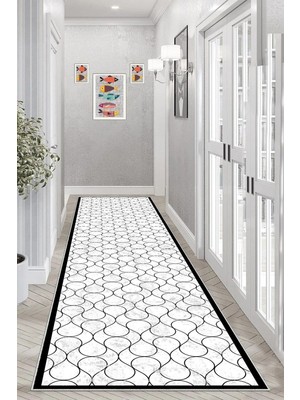 Ozka Concept Pelangi Geometrik Desenli Siyah Beyaz Dijital Baskı Yıkanabilir Kaymaz Taban Salon Halısı Yolluk