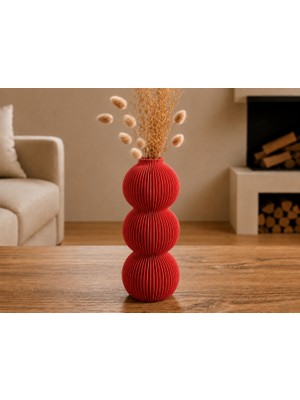 Popüler Sepet 3D Baskı Modern 3 Küre Dekoratif Vazo - Minimal Çiçek Vazosu, Masaüstü Ev ve Ofis Dekoru-Kırmızı