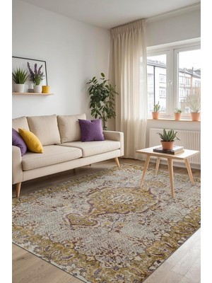 Ozka Concept Serans Desenli Şönil Pamuk Tabanlı Yıkanabilir Kaymaz Antibakteriyel Salon Halısı 80X150