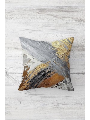Ozka Concept Pelangi Gri Gold Batik Geçşli Çift Tarafı Baskılı Gizli Fermuarlı Yastık Kılıfı Kırlent Koltuk Yast